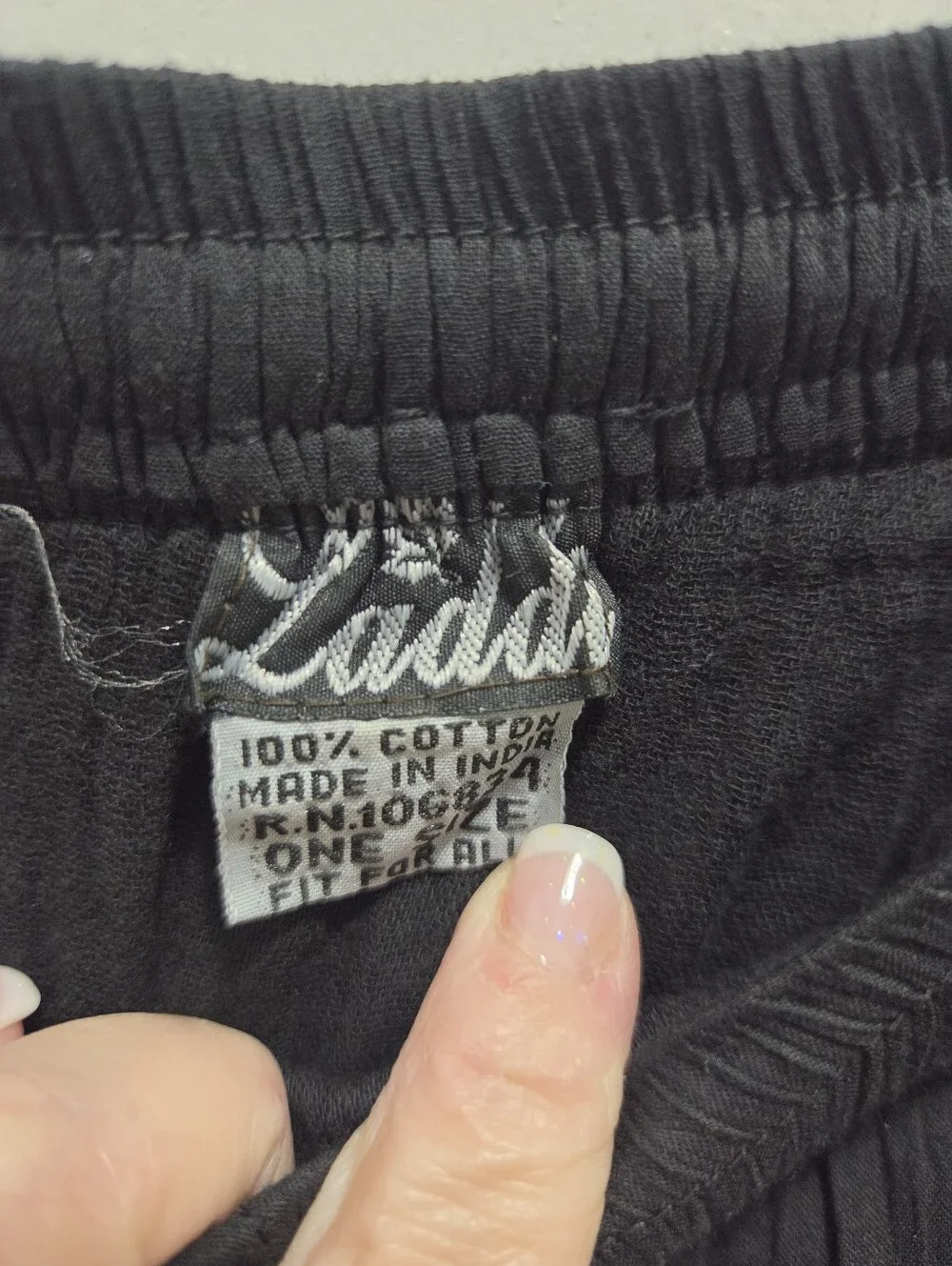 Laddi Black Crinkle Cotton Tiered Midi Skirt Drawstring Waist One Size Boho